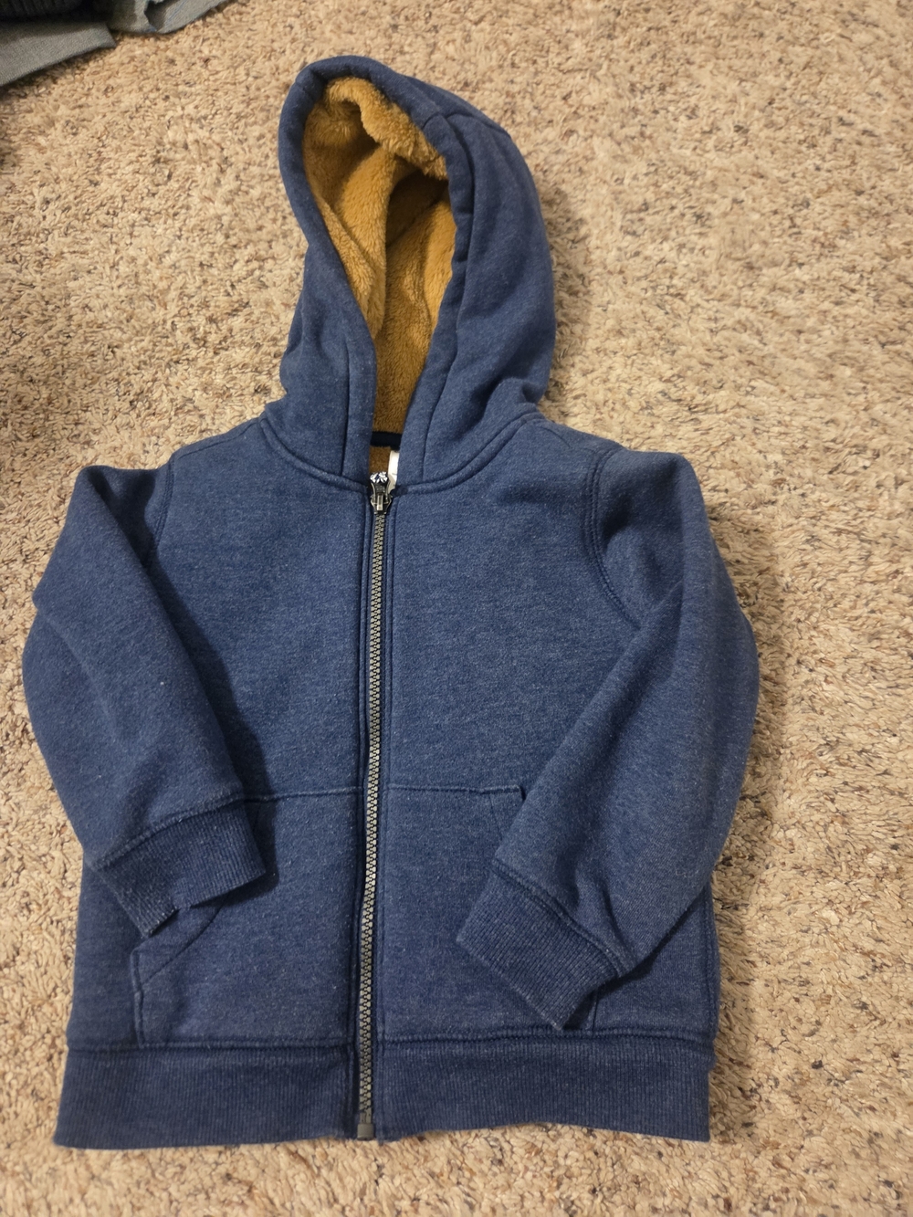 Carter's Navy Zip Hoodie with Mustard Sherpa Hood Lining